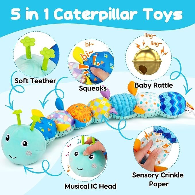 71NSER91kGL._AC_SX679_.jpg Musical Stuffed Plush Caterpillar Toy - Image 9